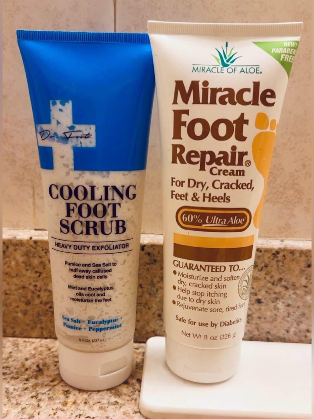 Miracle Foot Repair Cream + Cooling Foot Scrub Duo - White & Blue